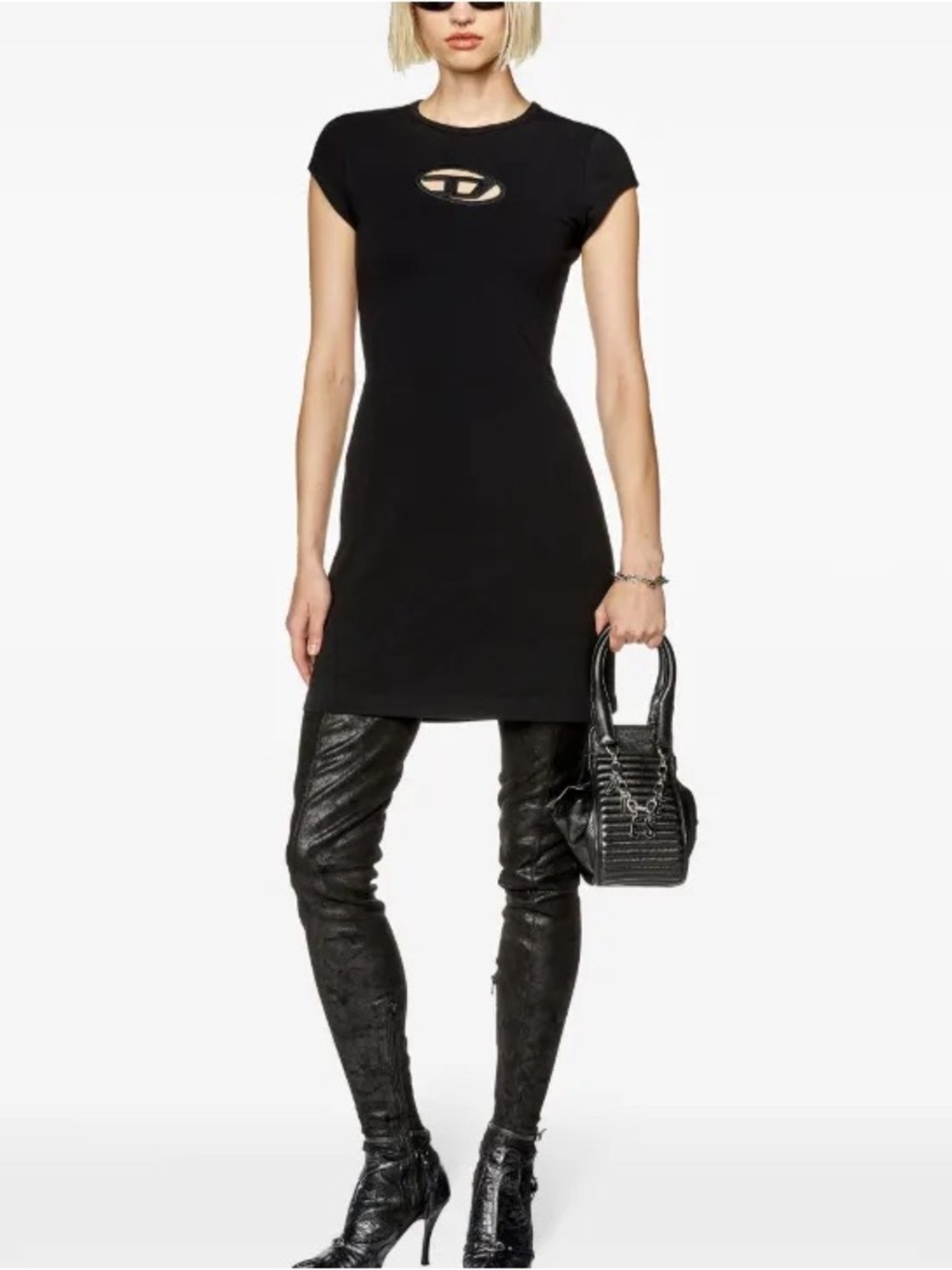 Diesel Black Tee Mini Dress with Chest Cutout